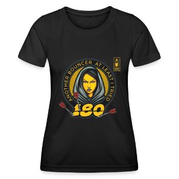 Darts 180 Bouncer Yellow Player Dart Team - Women's Functional T-Shirt - black - Front - AI Model Female 172 light (172cm)