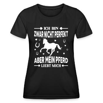 ich bin zwar nicht perfekt aber mein Pferd - Frauen Funktions-T-Shirt - Schwarz - Vorne - AI Model Female 172 light (172cm)