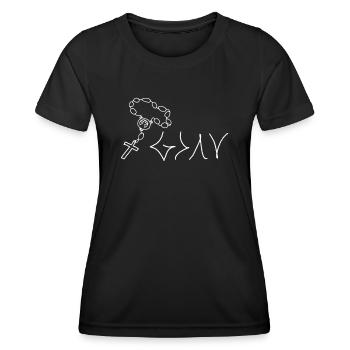 Dieu est plus grand que les hauts et les bas, Rosaire - T-shirt sport Femme - noir - Devant - AI Model Female 172 light (172cm)
