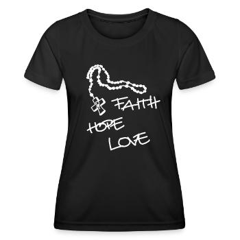 Foi Espérance Amour, Rosaire, Symbole, Croix, Dieu - T-shirt sport Femme - noir - Devant - AI Model Female 172 light (172cm)