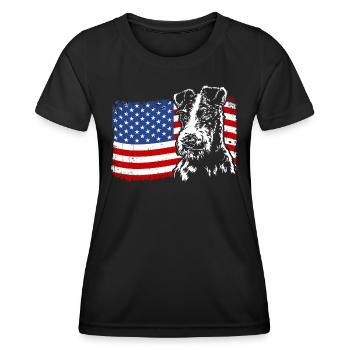 Wire Fox Terrier America Flag Dogs Wilsigns - Women's Functional T-Shirt - black - Front - AI Model Female 172 light (172cm)
