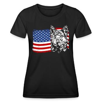 Hongrois Mudi Amérique Drapeau Chiens Chien Wilsigns - T-shirt sport Femme - noir - Devant - AI Model Female 172 light (172cm)