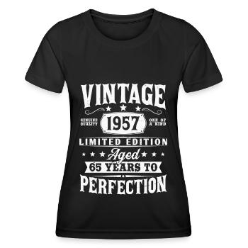 65ème anniversaire né en 1957 Vintage Vintage - T-shirt sport Femme - noir - Devant - AI Model Female 172 light (172cm)