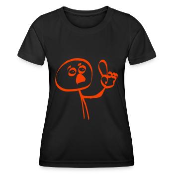 rotes Männchen mit Warnfinger - Frauen Funktions-T-Shirt - Schwarz - Vorne - AI Model Female 172 light (172cm)
