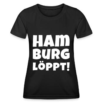 Hamburg läuft, Hamburg löppt Plattdeutsch - Frauen Funktions-T-Shirt - Schwarz - Vorne - AI Model Female 172 light (172cm)
