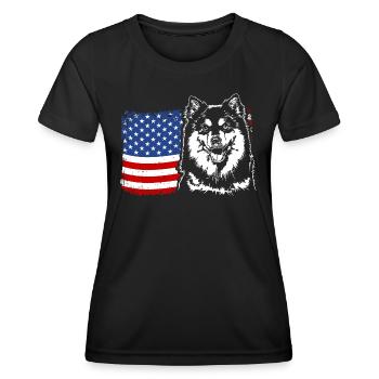 Finnischer Lapphund Amerika Fahne Hunde Wilsigns - Frauen Funktions-T-Shirt - Schwarz - Vorne - AI Model Female 172 light (172cm)