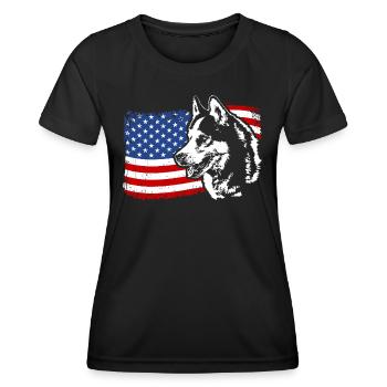 Siberian Husky America Flag Dog Dogs Wilsigns - Women's Functional T-Shirt - black - Front - AI Model Female 172 light (172cm)