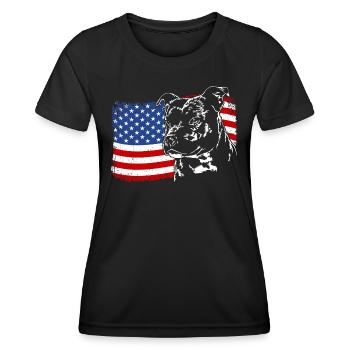 Staffordshire Bull Terrier America Flag Dogs - T-shirt sport Femme - noir - Devant - AI Model Female 172 light (172cm)