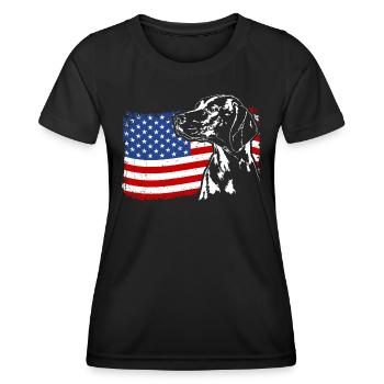 Magyar Vizsla America Flag Dogs Dog Wilsigns - Women's Functional T-Shirt - black - Front - AI Model Female 172 light (172cm)