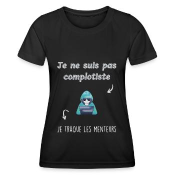 Je ne suis pas complotiste - T-shirt sport Femme - noir - Devant - AI Model Female 172 light (172cm)