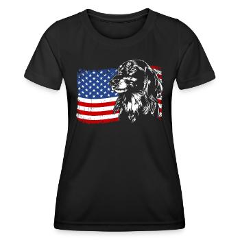 Langhaardackel Amerika Fahne Hunde Wilsigns - Frauen Funktions-T-Shirt - Schwarz - Vorne - AI Model Female 172 light (172cm)