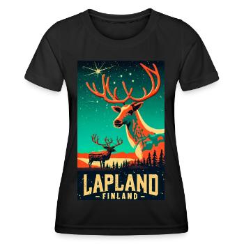 Reindeer and Northern Lights in Lapland Finland - Women's Functional T-Shirt - black - Front - AI Model Female 172 light (172cm)