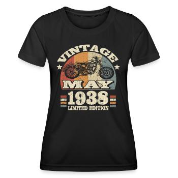 Born in May 1938 - 85 years old - Women's Functional T-Shirt - black - Front - AI Model Female 172 light (172cm)