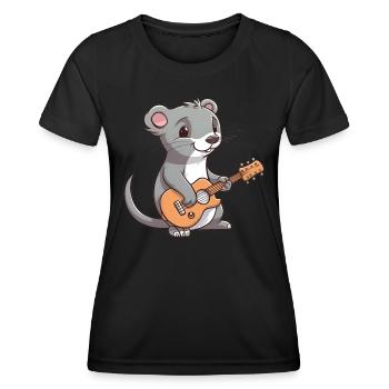 Cute mongoose playing guitar - Women's Functional T-Shirt - black - Front - AI Model Female 172 light (172cm)