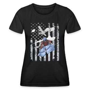 Cooles Fallschirmspringen, Fallschirmspringer Amerikanische Flagge - Frauen Funktions-T-Shirt - Schwarz - Vorne - AI Model Female 172 light (172cm)