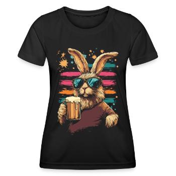 Hase mit Sonnenbrille trinkt Bier - Frauen Funktions-T-Shirt - Schwarz - Vorne - AI Model Female 172 light (172cm)