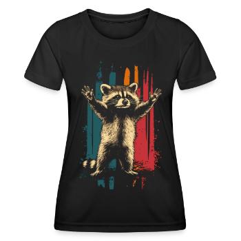 Raton laveur aux bras tendus - T-shirt sport Femme - noir - Devant - AI Model Female 172 light (172cm)