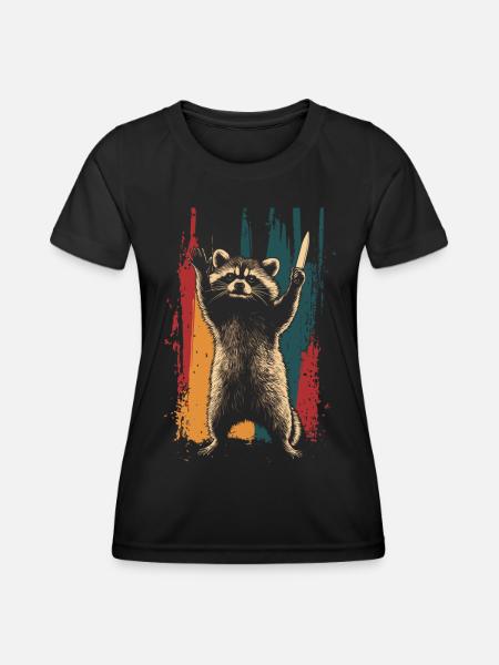Frecher Waschbär mit Messer - Frauen Funktions-T-Shirt - Schwarz