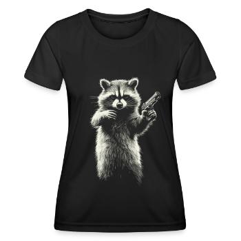 Raccoon with pistol - Women's Functional T-Shirt - black - Front - AI Model Female 172 light (172cm)