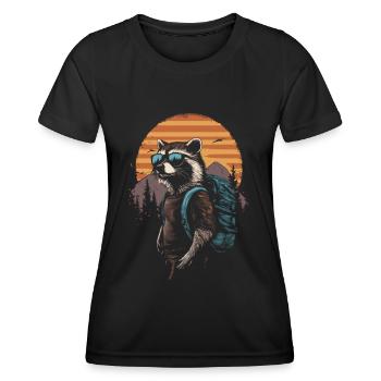 Waschbär Wandern Trekking - Frauen Funktions-T-Shirt - Schwarz - Vorne - AI Model Female 172 light (172cm)