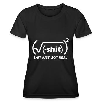Math joke (shit got real) - Women's Functional T-Shirt - black - Front - AI Model Female 172 light (172cm)