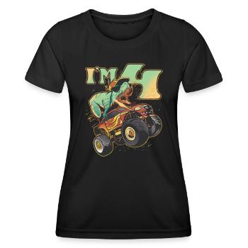 Anniversaire 4 ans 4ème anniversaire - T-shirt sport Femme - noir - Devant - AI Model Female 172 light (172cm)