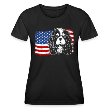 Cavalier King Charles Spaniel America Flag Dogs - Women's Functional T-Shirt - black - Front - AI Model Female 172 light (172cm)