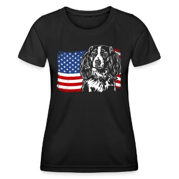 Nederlandse Kooikerhondje Amerika Flag Dogs - T-shirt sport Femme - noir - Devant - AI Model Female 172 light (172cm)
