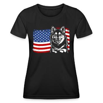 Pomsky America Flag Dog Dogs Wilsigns - Women's Functional T-Shirt - black - Front - AI Model Female 172 light (172cm)