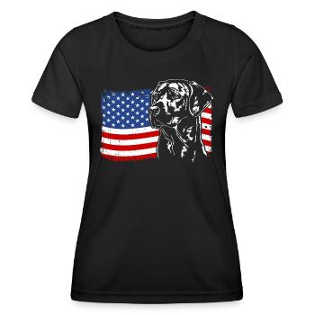 Rhodesian Ridgeback America Flag Dogs Wilsigns - Women's Functional T-Shirt - black - Front - AI Model Female 172 light (172cm)