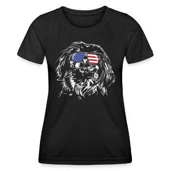 Beijing Amérique Flag Lunettes de soleil Chiens Wilsigns - T-shirt sport Femme - noir - Devant - AI Model Female 172 light (172cm)