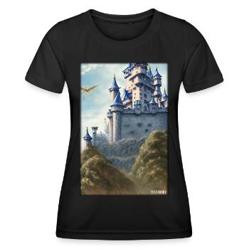 Castle Castle Fortress Architecture Landscape - Women's Functional T-Shirt - black - Front - AI Model Female 172 light (172cm)