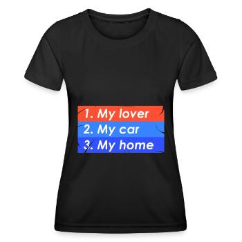 1. Mon amant 2. Voiture 3. Accueil - T-shirt sport Femme - noir - Devant - AI Model Female 172 light (172cm)