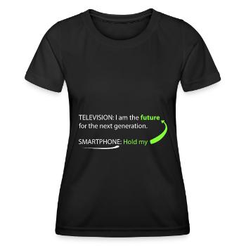 smarthphone vs fernseher - Frauen Funktions-T-Shirt - Schwarz - Vorne - AI Model Female 172 light (172cm)