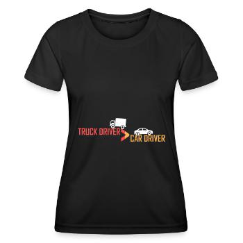 Lkw-Fahrer > Pkw-Fahrer - Frauen Funktions-T-Shirt - Schwarz - Vorne - AI Model Female 172 light (172cm)