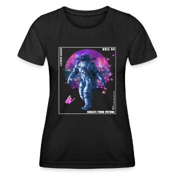 Vaporwave Glitch Retro Astronaut - Frauen Funktions-T-Shirt - Schwarz - Vorne - AI Model Female 172 light (172cm)