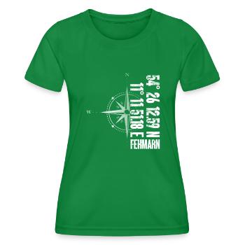 Fehmarn Insel Atlantik Koordinaten Karte Urlaub - Frauen Funktions-T-Shirt - Kelly Green - Vorne - AI Model Female 172 dark (172cm)