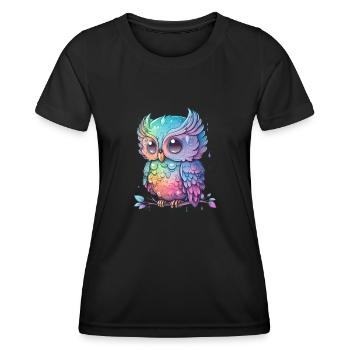 Bunte Eule Mit Großen Augen - Frauen Funktions-T-Shirt - Schwarz - Vorne - AI Model Female 172 light (172cm)