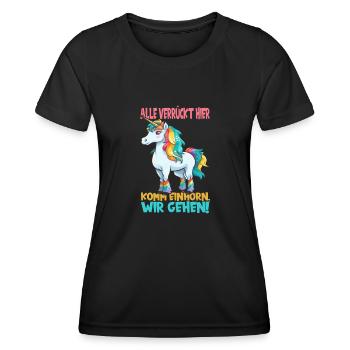Comic Unicorn Crazy Rainbow Mane - Women's Functional T-Shirt - black - Front - AI Model Female 172 light (172cm)