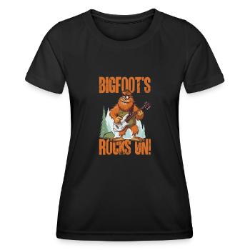 Bigfoot Cartoon Electric Guitar Music Humor - Women's Functional T-Shirt - black - Front - AI Model Female 172 light (172cm)