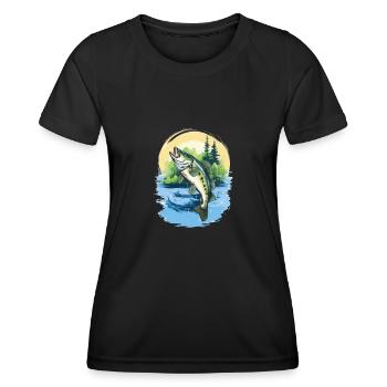 Barsch angeln See fischen - Frauen Funktions-T-Shirt - Schwarz - Vorne - AI Model Female 172 light (172cm)