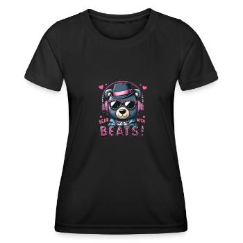 Comic Stofftier mit Sonnebrille und Kopfhöhrer - Frauen Funktions-T-Shirt - Schwarz - Vorne - AI Model Female 172 light (172cm)