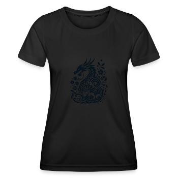 Dragon japonais à motif floral - T-shirt sport Femme - noir - Devant - AI Model Female 172 light (172cm)