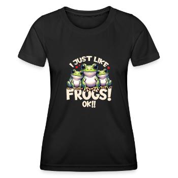 Three cartoon frogs - Women's Functional T-Shirt - black - Front - AI Model Female 172 light (172cm)
