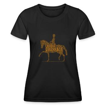 Dressurpferd mit Reierin in Wort Wolken - Frauen Funktions-T-Shirt - Schwarz - Vorne - AI Model Female 172 light (172cm)