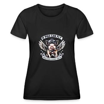 Comic Pig with Wings - Women's Functional T-Shirt - black - Front - AI Model Female 172 light (172cm)