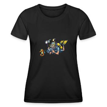 Underwater photographer with underwater camera - Women's Functional T-Shirt - black - Front - AI Model Female 172 light (172cm)