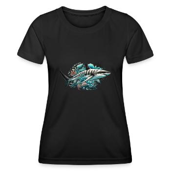 Grand requin sur un récif sous-marin - T-shirt sport Femme - noir - Devant - AI Model Female 172 light (172cm)