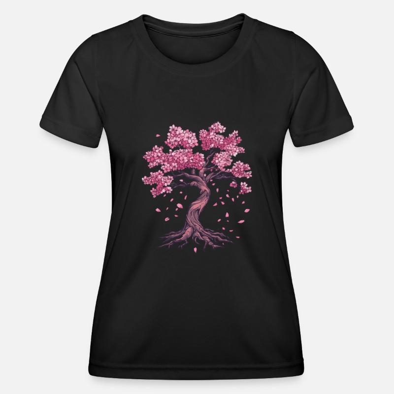 Sakura Cherry Blossom Tree with Roots - Women's Functional T-Shirt - black