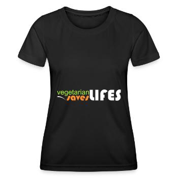 vegetarisch - rettet Leben - Frauen Funktions-T-Shirt - Schwarz - Vorne - AI Model Female 172 light (172cm)